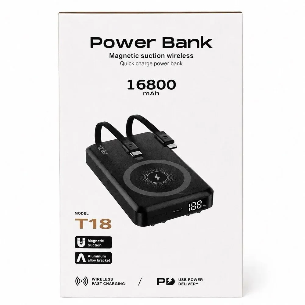Power Bank 16800 MAH Magnetic Suction Wireless With Type C And Wireless Output